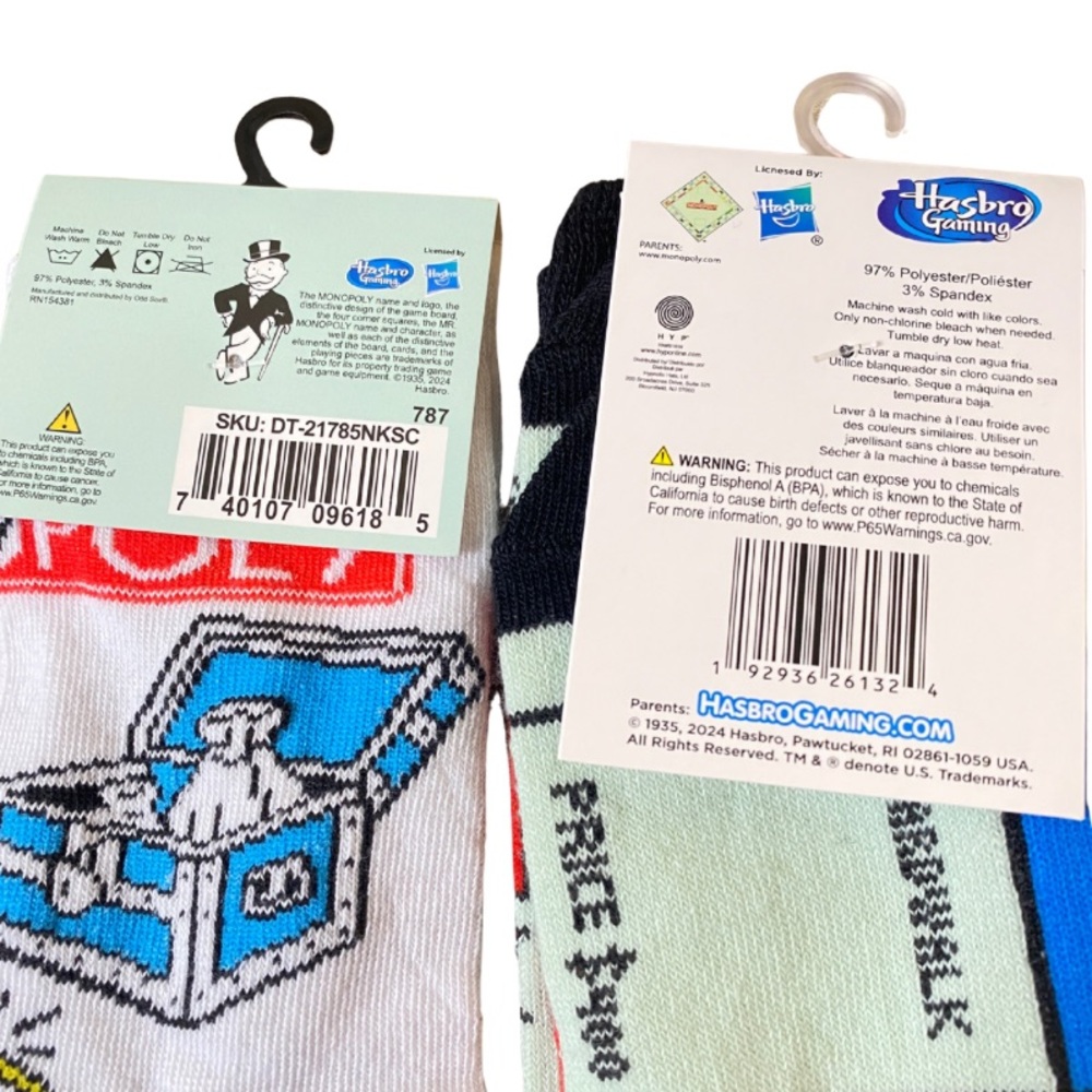 2 Pairs of Nostalgic Monopoly Board Game Crew Socks Unisex Size 6-12 - Picture 4 of 4